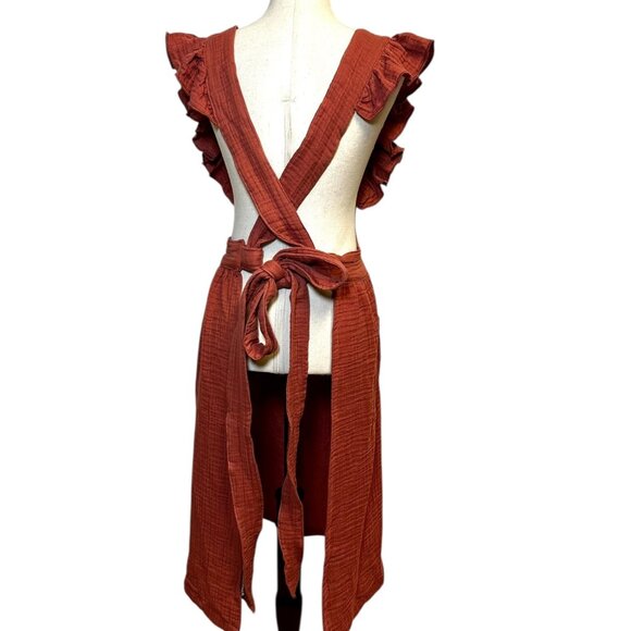 NWT Rust Orange Cotton Apron Dress • Danica Heirloom • Ruffle Strap Pinafore • - Picture 6 of 9